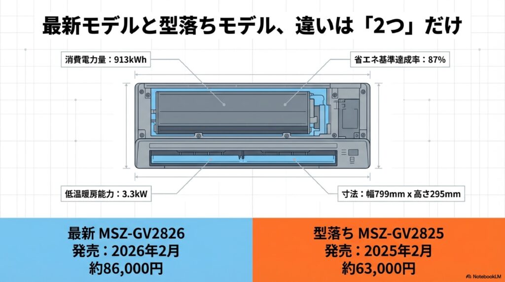 MSZ-GV2826とMSZ-GV2825の違いは発売日と価格のみ
